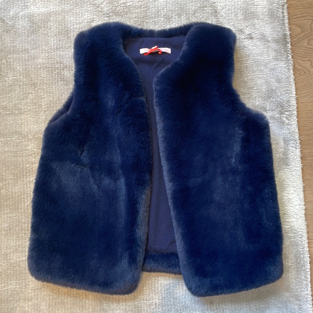 Jigsaw Junior Girls Faux Fur Navy Gilet